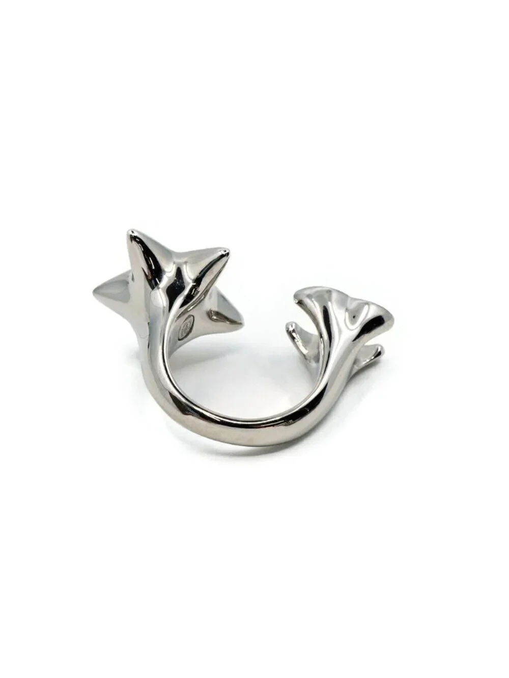 Chanel 26S Sterling CC Logo Ring Star Shape Metal Silver